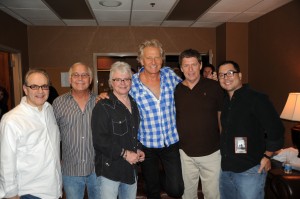 TED JOSEPH (President, Odds On Records); Wally Simmons (Principle, Odds On Records); RUSSELL HITCHCOCK and GRAHAM RUSSELL of AIR SUPPLY; Dana Parham (Principle, Odds On Records); Jaime Ikeda (National Account Executive, E1 Entertainment) backstage at The Orleans Hotel & Casino
