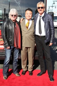 Russell Hitchcock of Air Supply (R), David Chien of Gray Line New York (Center), and Graham Russell  of Air Supply (L) in NYC on October 13 during Gray Line New York’s prestigious Ride of Fame™ induction.