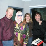 Pictured, left to right, "Rockline" host Bob Coburn, Winter, Ventura Distribution’s Jill Schlesinger and Winter’s manager Jake Hooker.