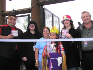 PICTURED: Ann and Nancy Wilson of HEART present Muckleshoot Indian Tribe leader John Daniels, Jr. with copies of their new "Alive in Seattle" DVD and CD/SACD at the opening day ribbon-cutting ceremony for White River Ampitheater in Auburn Washington. L-R are Daniels, Ann Wilson, tribal princesses, Nancy Wilson, and Gregg Perloff, President of Bill Graham Presents/Clear Channel Entertainment.