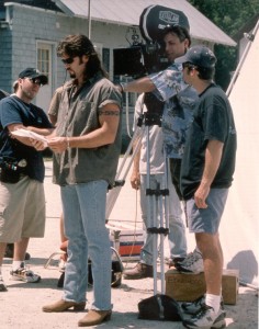 Billy Ray Cyrus rehearsing his lines as director Jim Bradley focuses the shot.